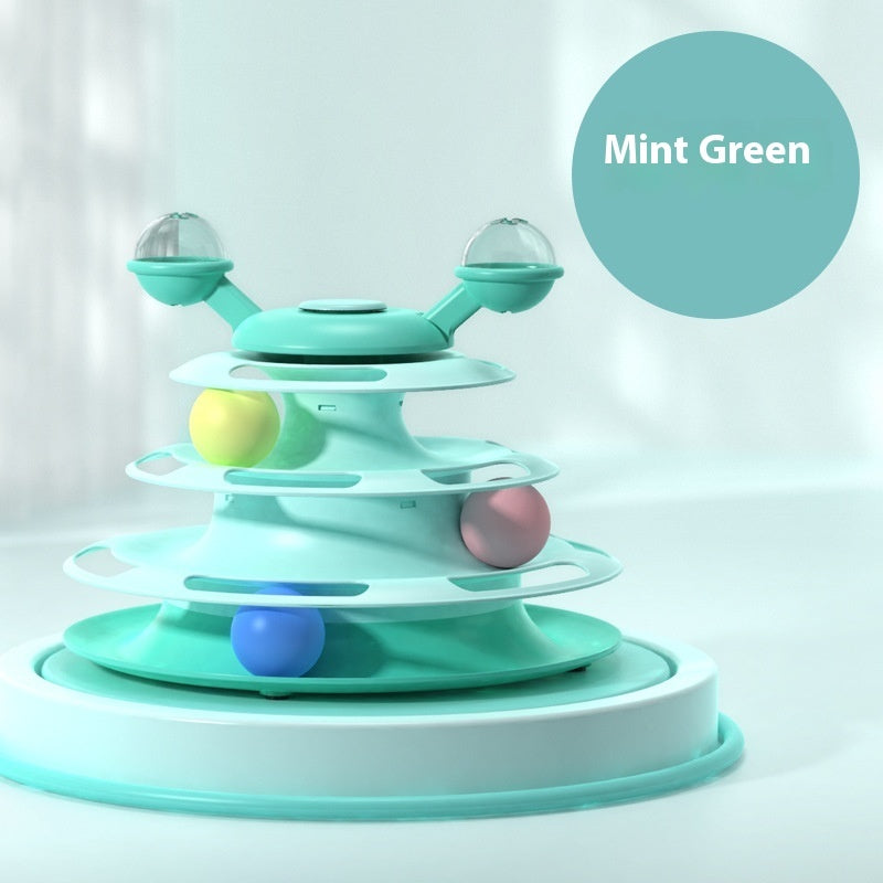 4 Levels Cat Toy Tower Turntable Roller Balls Toys Interactive Intelligence Pets Toys Training Track Puzzle Funny Games Accessories Pet Products Mint Green OPP Bag Packaging