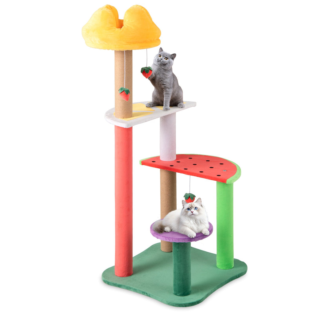 45 Inch Multi-Level Cat Tree with Plush Padded Top Perch and Fruit-Shaped Platforms Default Title