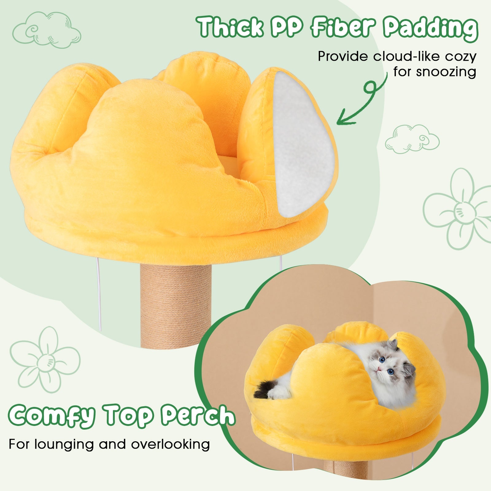 45 Inch Multi-Level Cat Tree with Plush Padded Top Perch and Fruit-Shaped Platforms