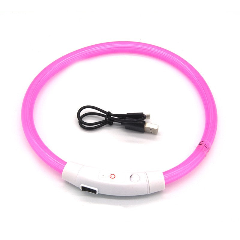 Dog luminous collar luminous pet collar USB charging neck ring LED luminous dog collar Pink - Fiber Optic