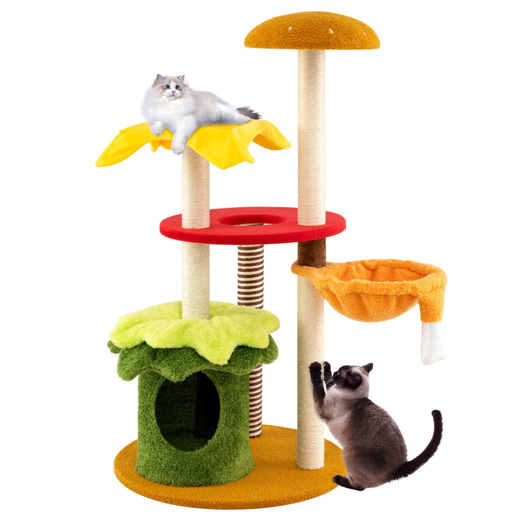 46 Inch Tall Cat Tree Multi-Level with Padded Perch and Hanging Basket Bed