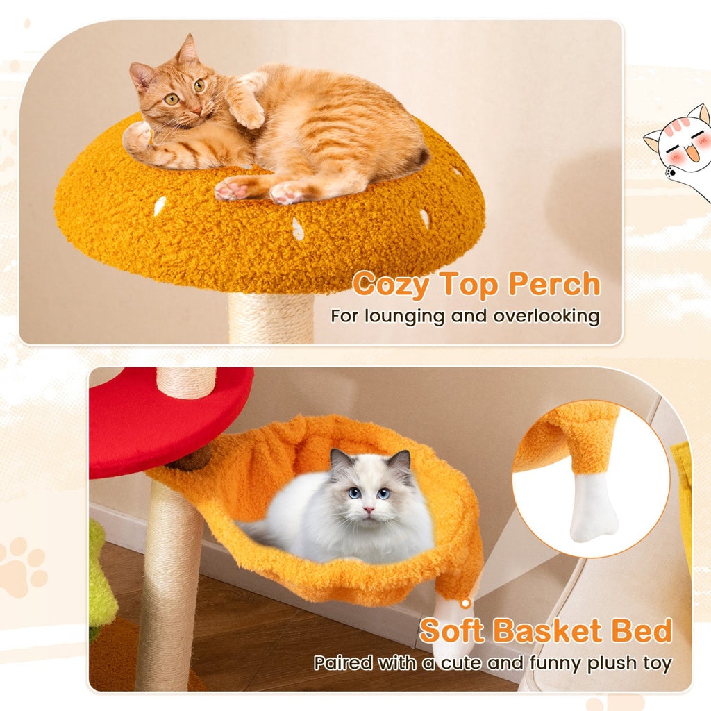 46 Inch Tall Cat Tree Multi-Level with Padded Perch and Hanging Basket Bed