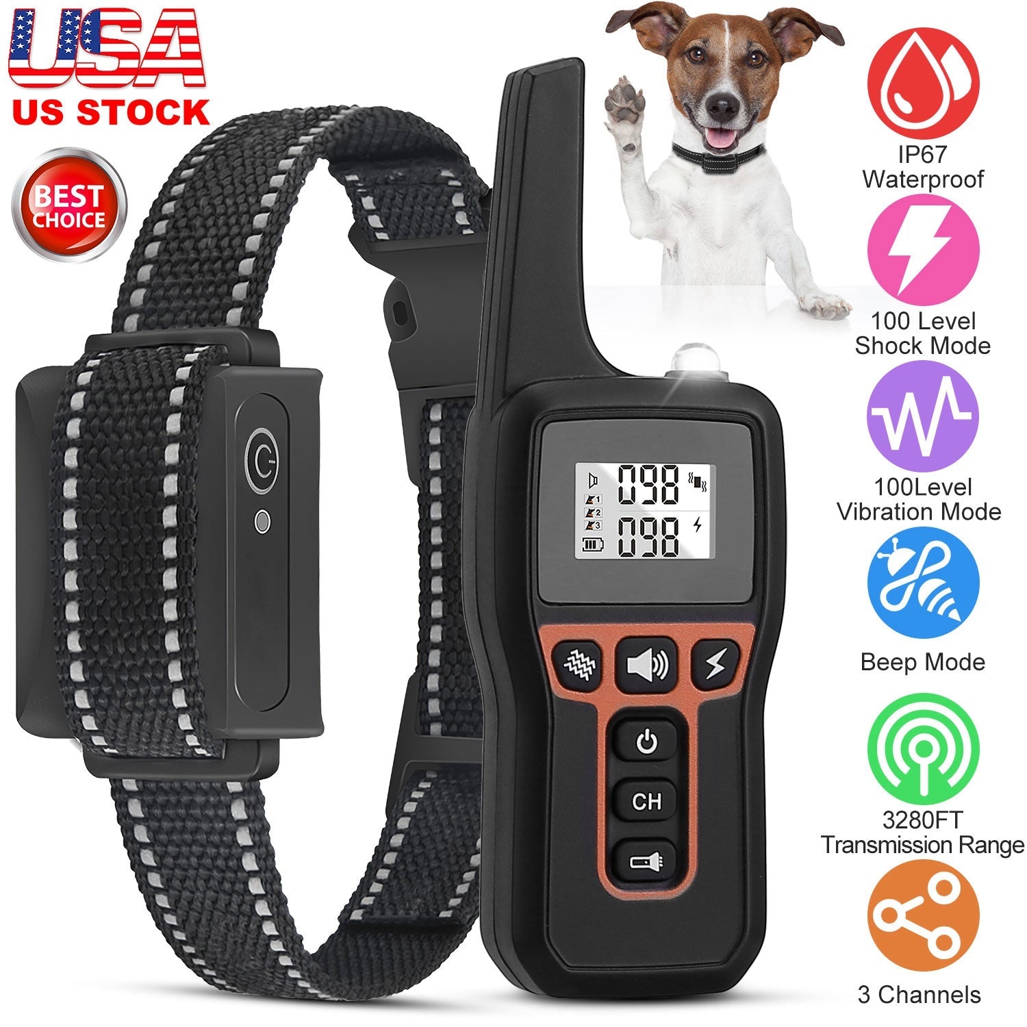 GBruno Dog Training Collar – 3280FT, IP67, 100 Levels | 3 Modes, 3 Dogs | Rechargeable