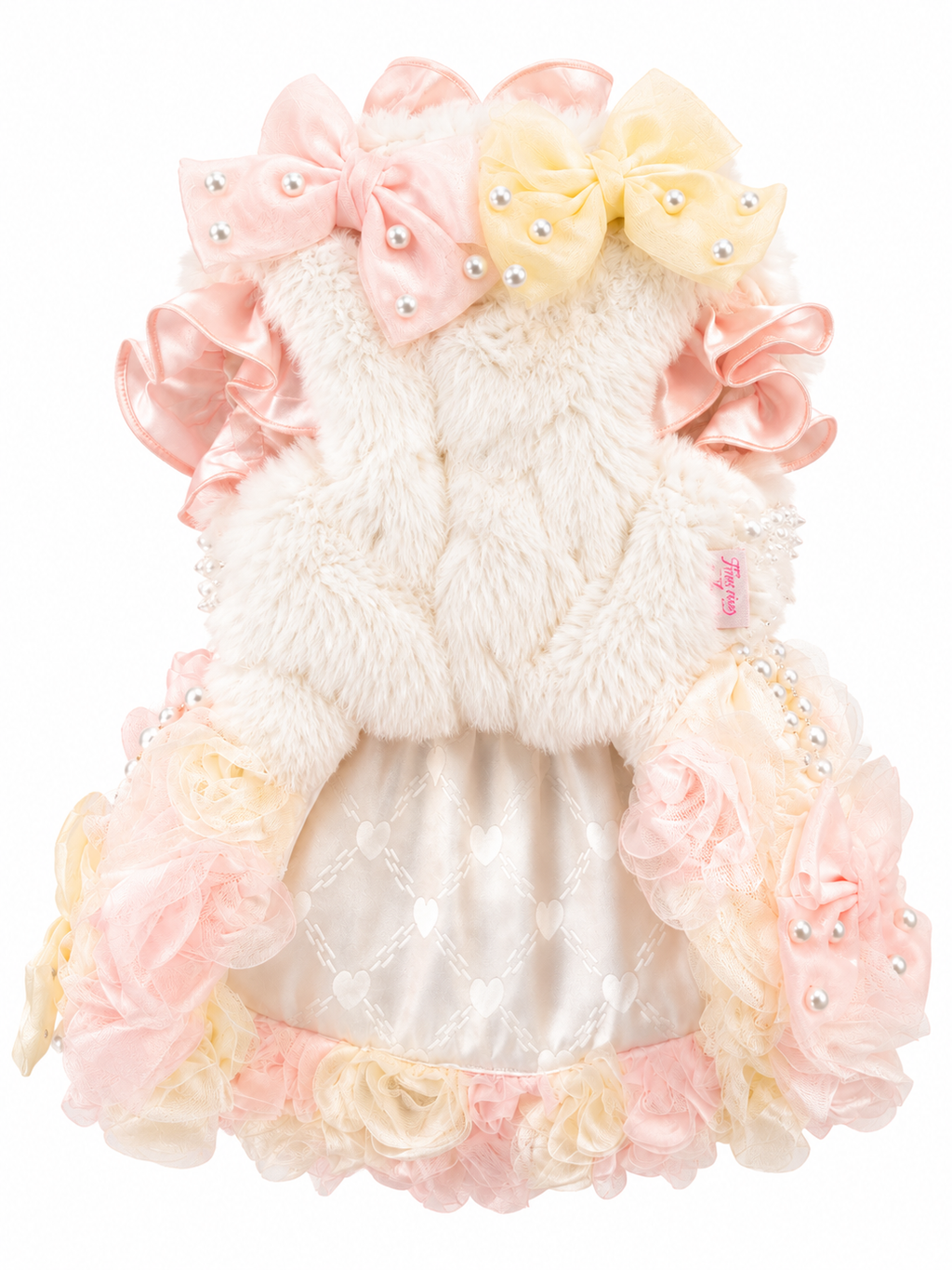 Luxury Pink Pearl Faux Fur Dog Dress | Handmade Princess Pet Dress for Small Dogs