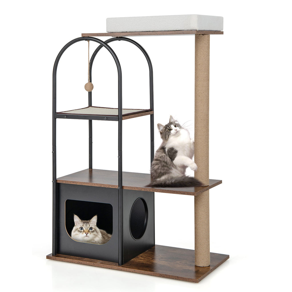 47 Inch Tall Cat Tree Tower Top Perch Cat Bed with Metal Frame Black