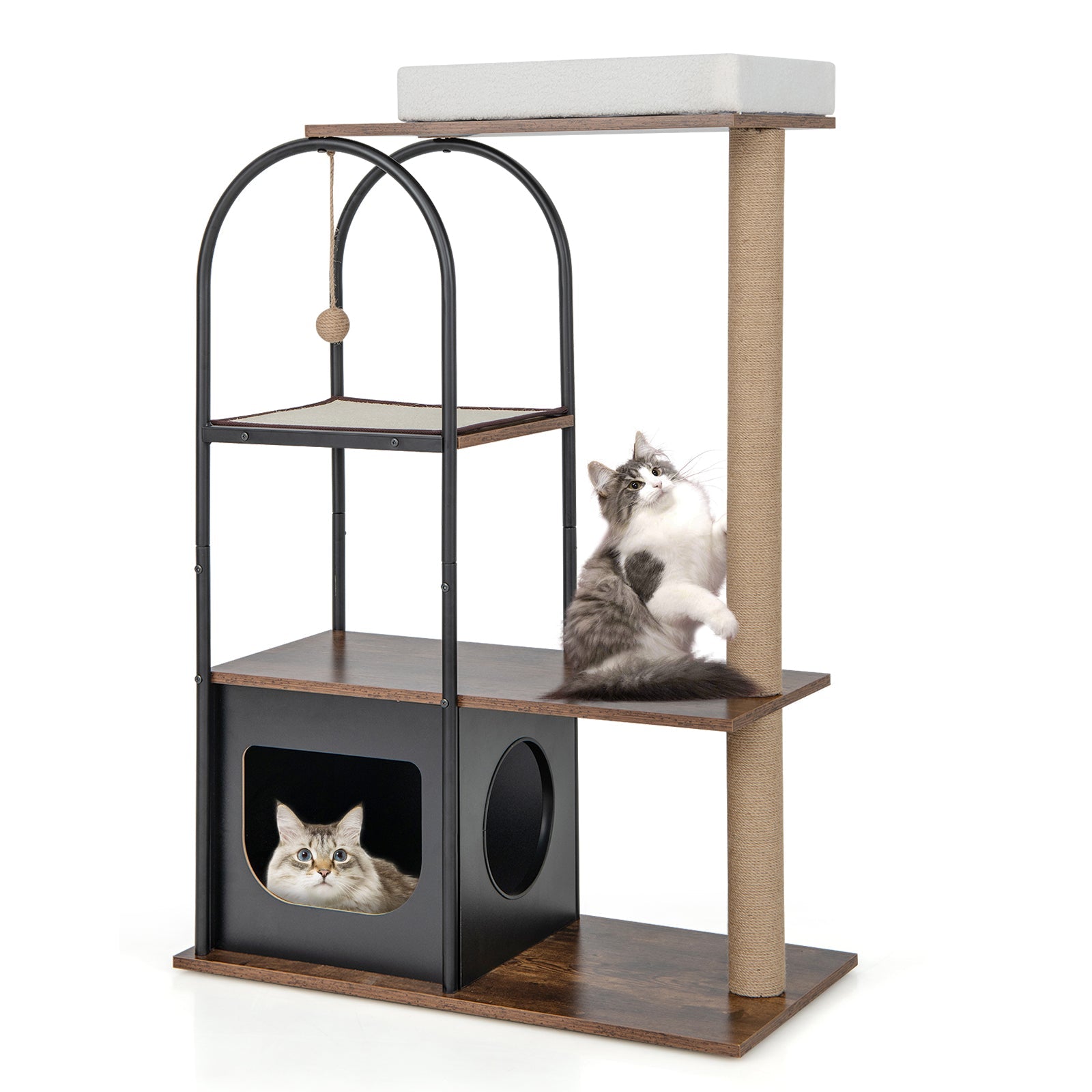 47 Inch Tall Cat Tree Tower Top Perch Cat Bed with Metal Frame Black