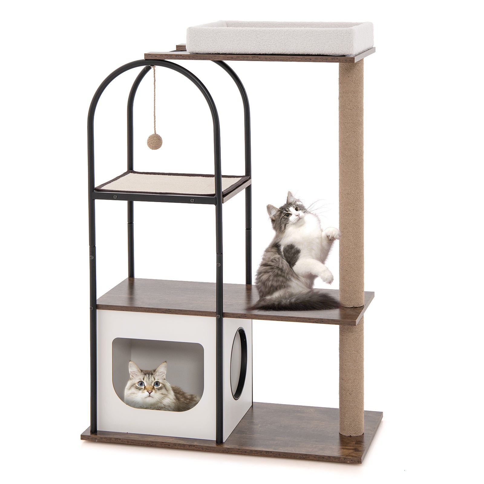 47 Inch Tall Cat Tree Tower Top Perch Cat Bed with Metal Frame White