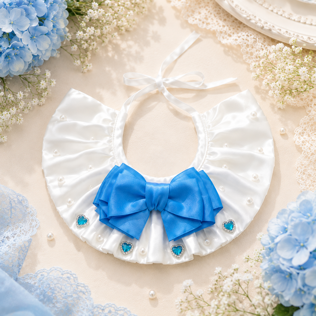 Satin Pet Bib with Bow & Gem
