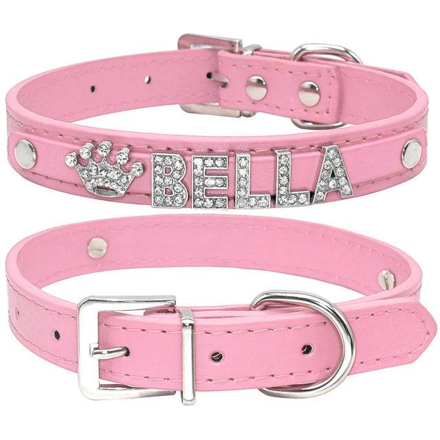 Personalized Cat Rhinestone Puppy Small Dogs Collar Pink 5letters
