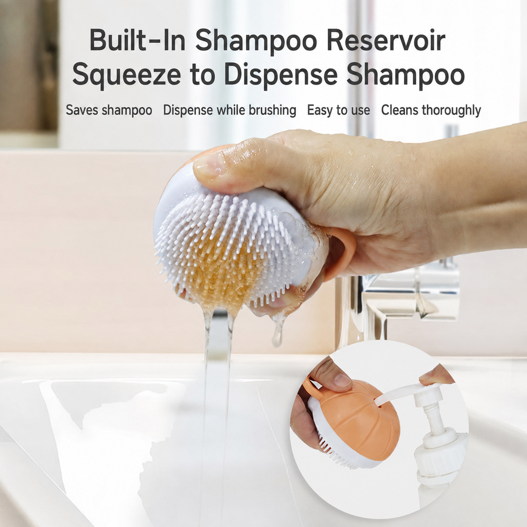 Pet Shampoo Dispensing Bath Brush