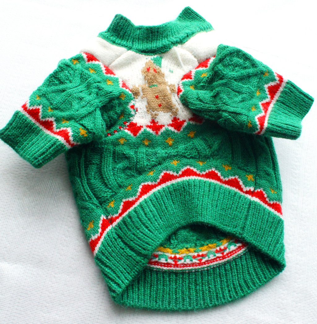 Christmas Dog Sweater Cozy Knitted Holiday Pet Jumper Pullover with Gingerbread Design Warm Winter Apparel 绿色