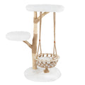 48.5 Inch Solid Wood Cat Tree with Hanging Cradle and Jute Scratching Post-White Default Title