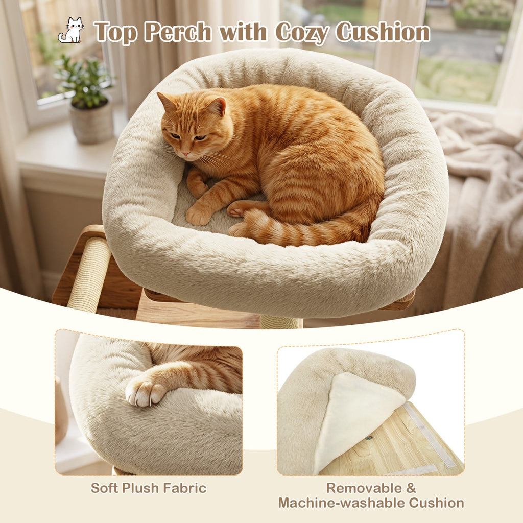 Multi-Level Solid Wood Cat Tree 48.5" with Condo & Scratchers