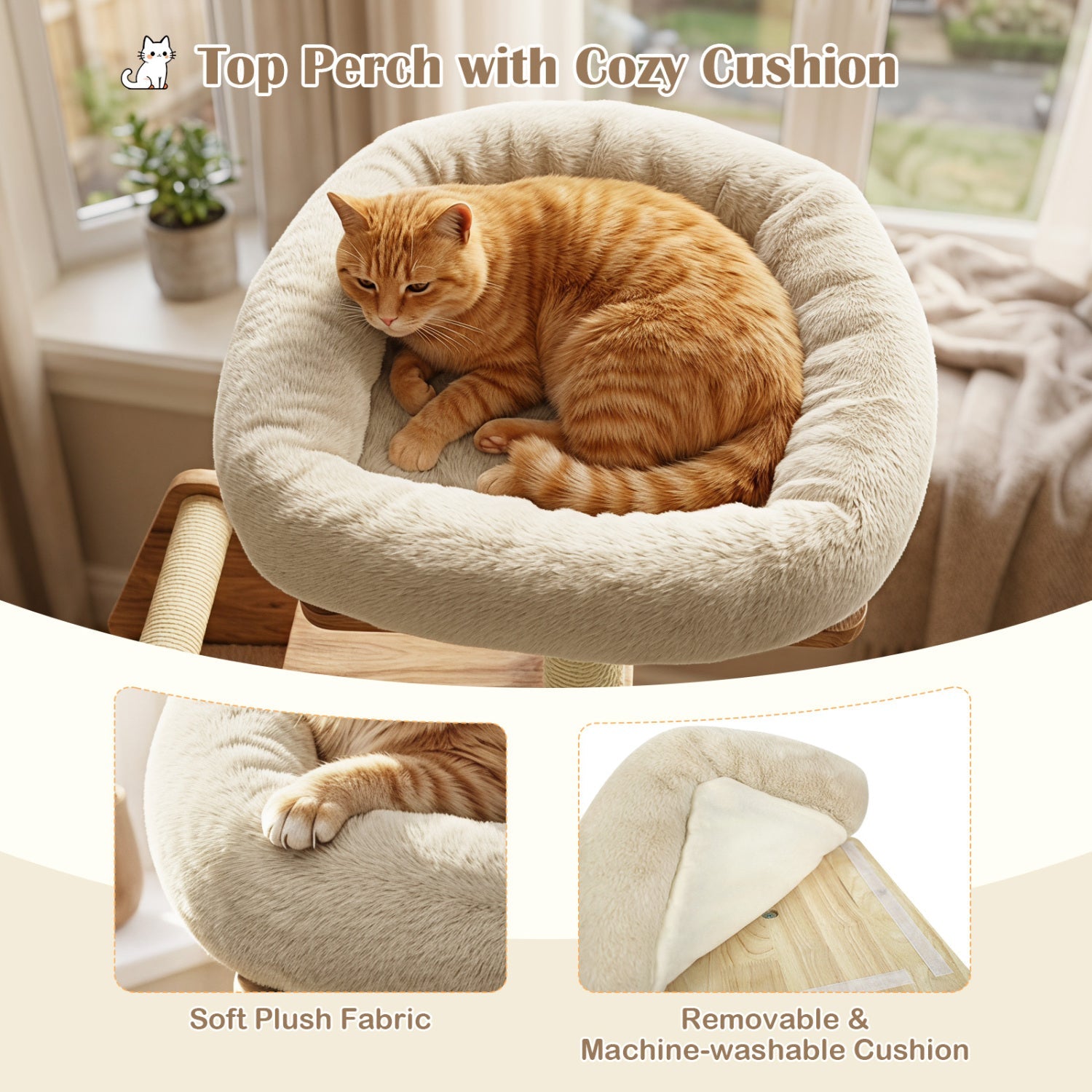 Multi-Level Solid Wood Cat Tree 48.5" with Condo & Scratchers