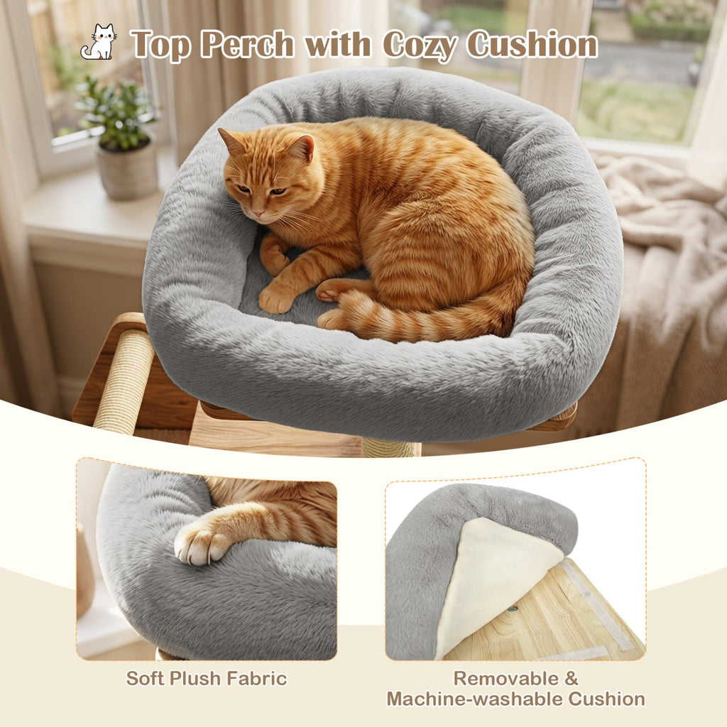 Multi-Level Solid Wood Cat Tree 48.5" with Condo & Scratchers