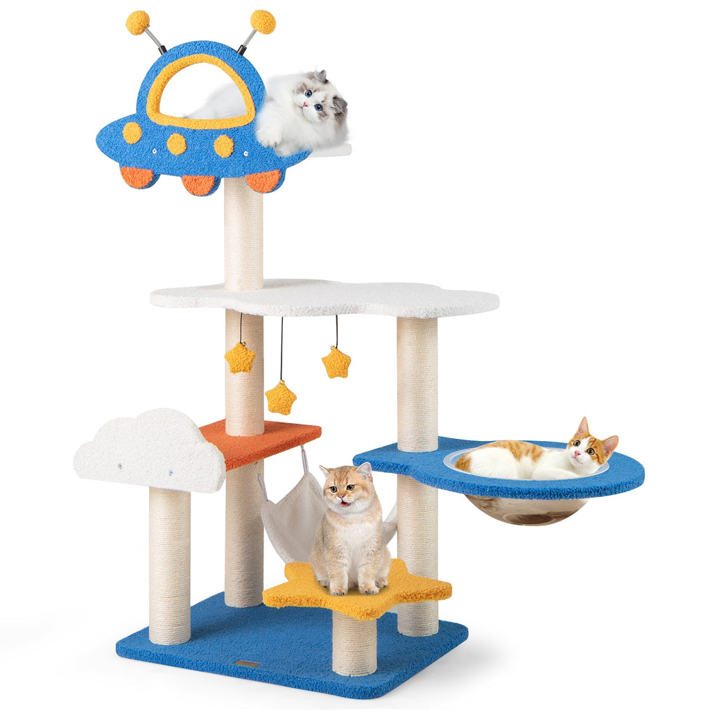 49 Inches Tall Cat Tree with UFO Top Perch Space Capsule and Sisal Scratching Posts-Blue Default Title