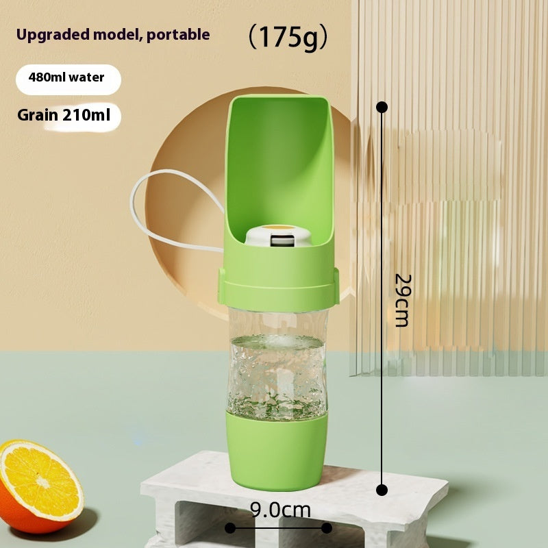 2 In 1 Travel Dog Water Bottle Pet Water Dispenser Feeder Drinking Feeder Dog Outing Water Feeder Pets Outdoor Portable Cup Pet Products Green With Lanyard