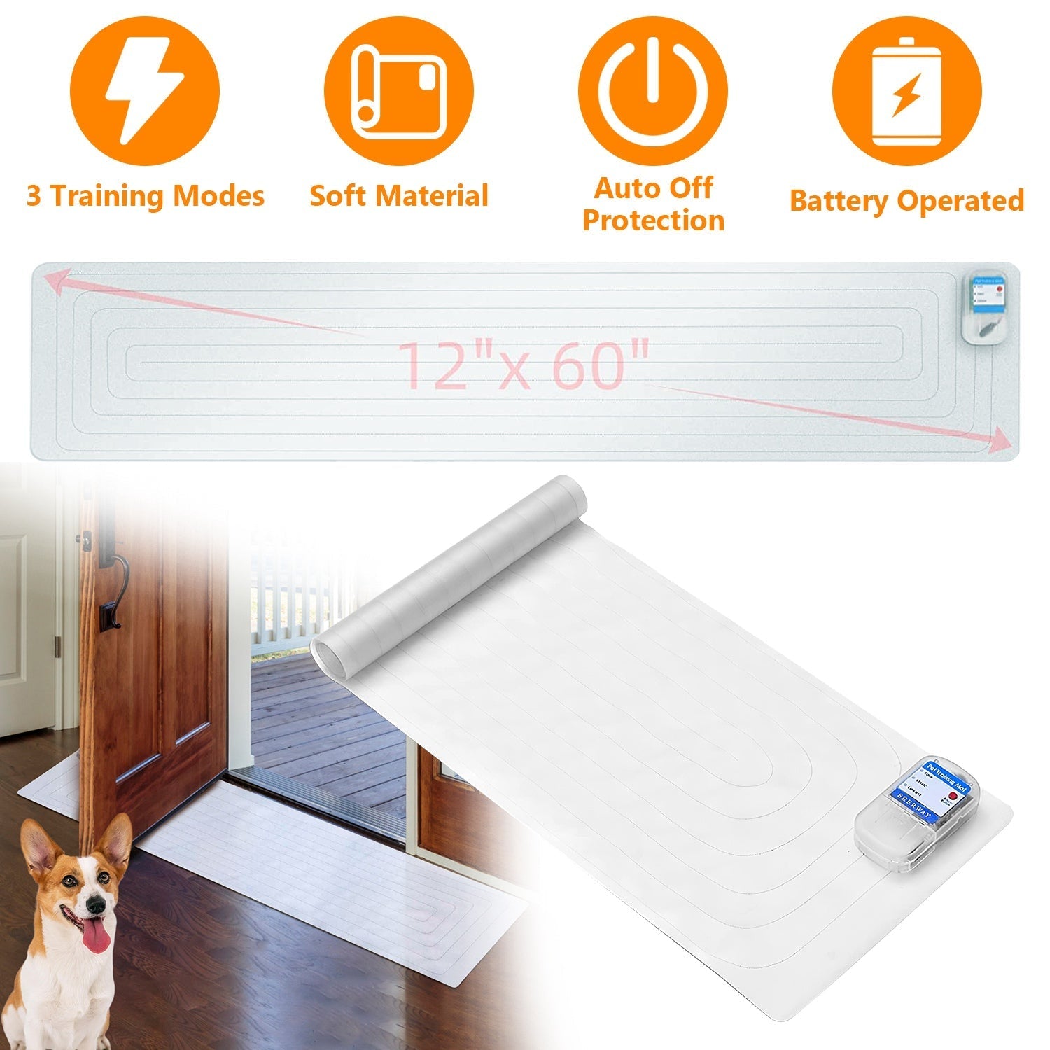 Electronic Pet Training Mat Indoor Safe Shock Training Pad for Dogs Cats Pet Barrier 60x12in with 3 Training Modes