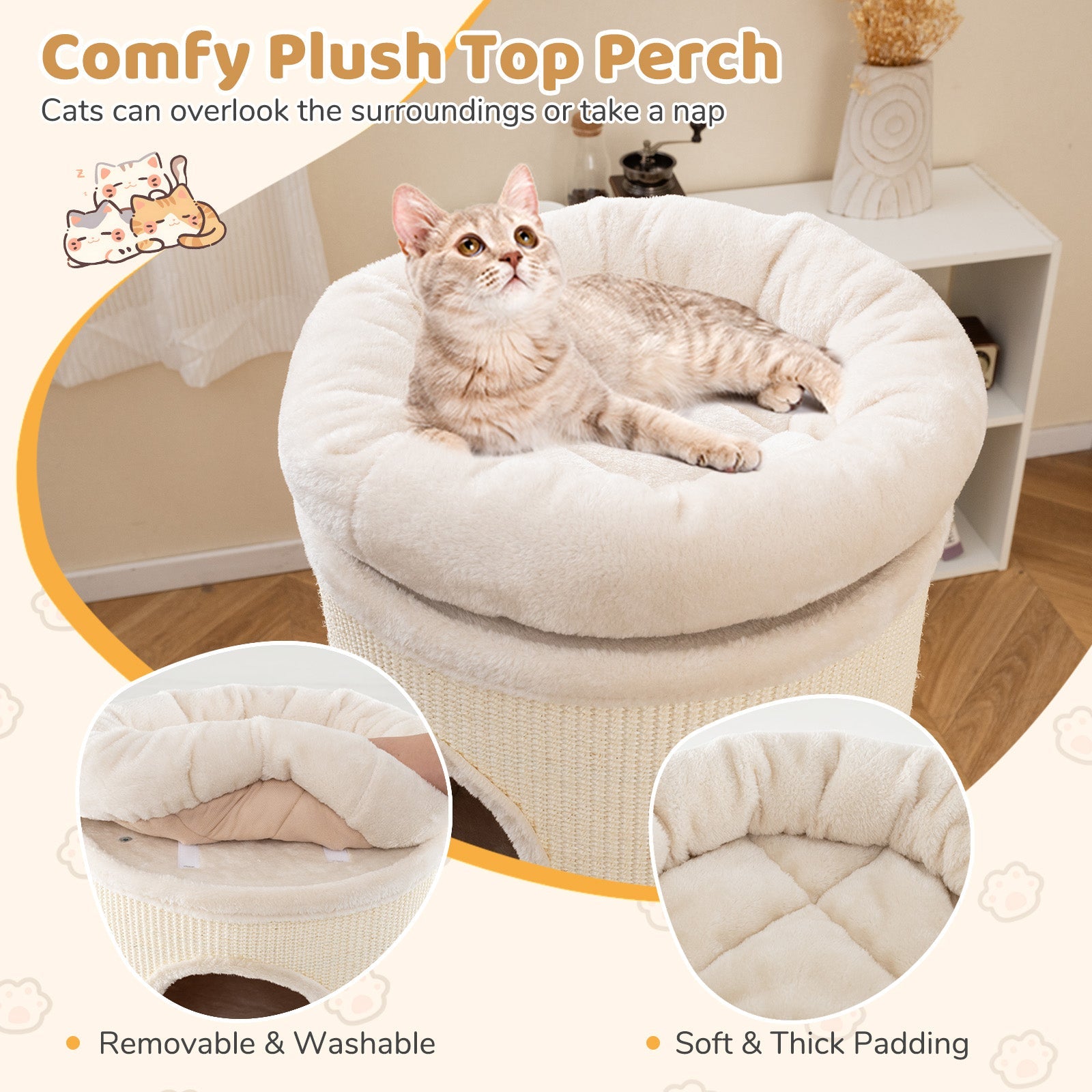 49 Inch Elevated Cat Cave 4-Story Cat House for Multiple Cats-Beige