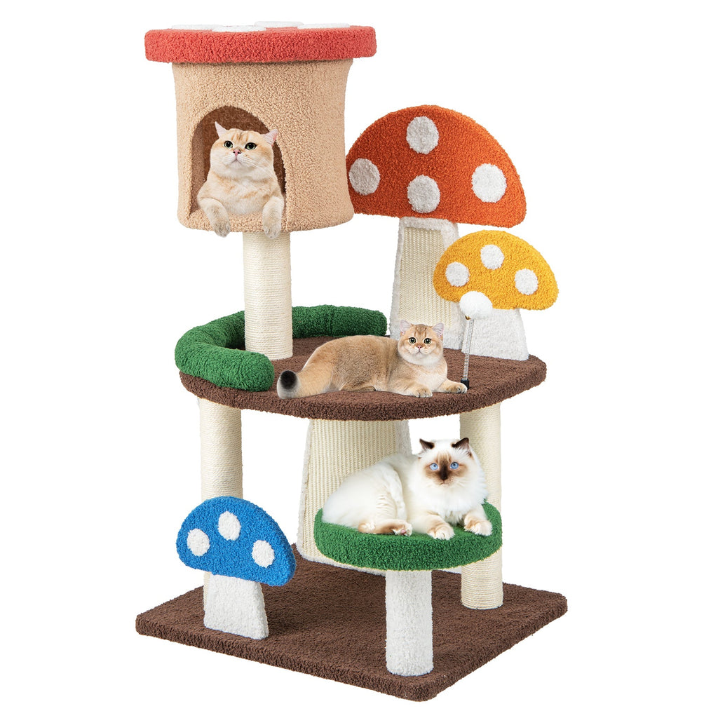 4-In-1 Mushroom Cat Tree with Condo Spring Ball and Sisal Posts-Multicolor Default Title