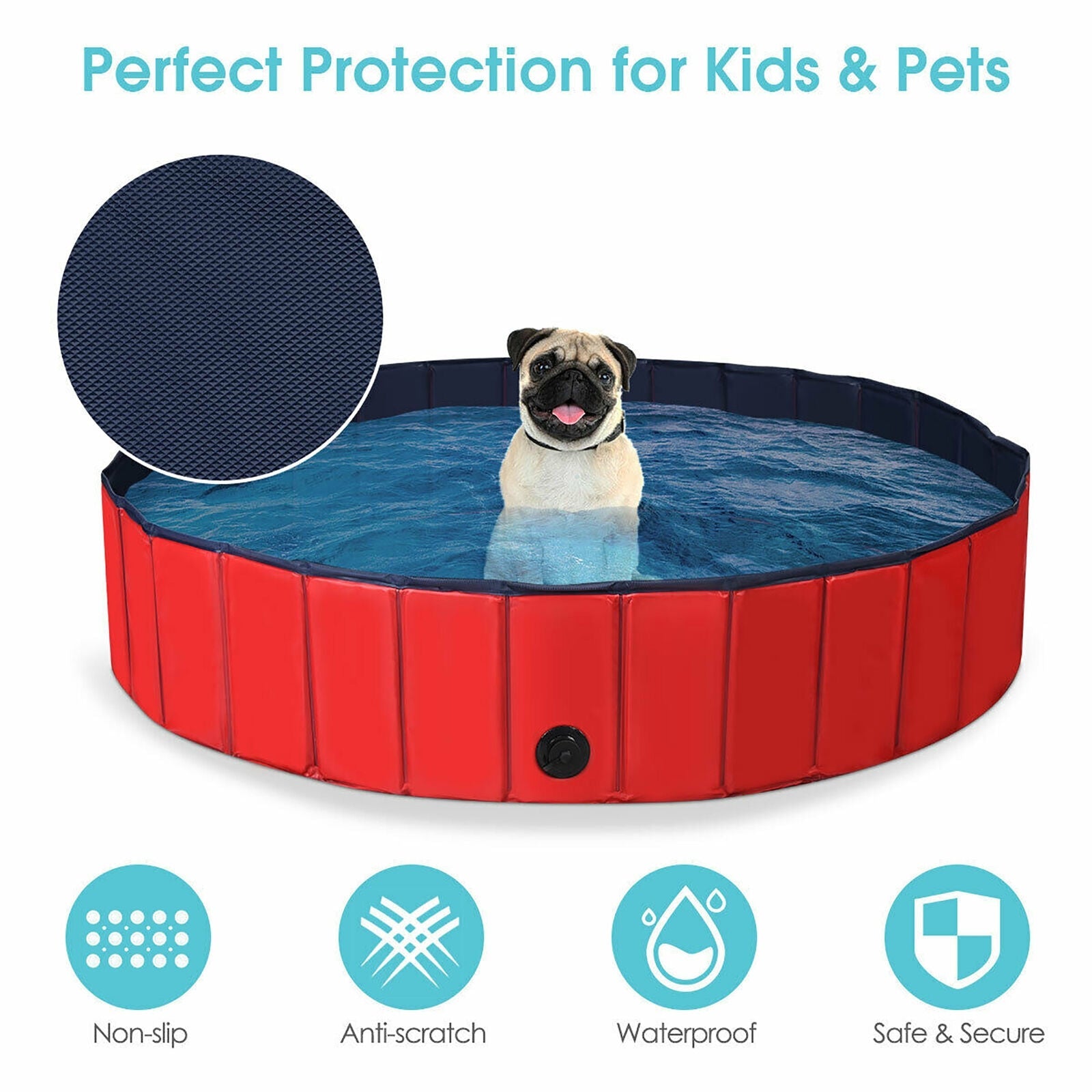 63 Inch Foldable Leakproof Dog Pet Pool Bathing Tub Kiddie Pool for Dogs Cats and Kids