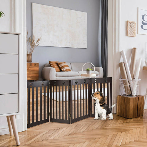 24 Inch Folding Wooden Freestanding Pet Gate Dog Gate with 360¬∞ Hinge