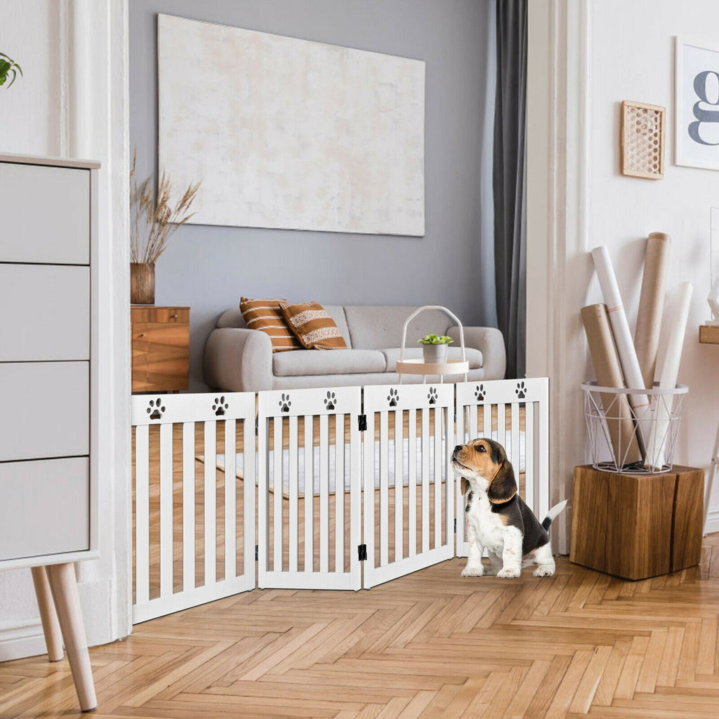 24 Inch Folding Wooden Freestanding Pet Gate Dog Gate with 360¬∞ Hinge