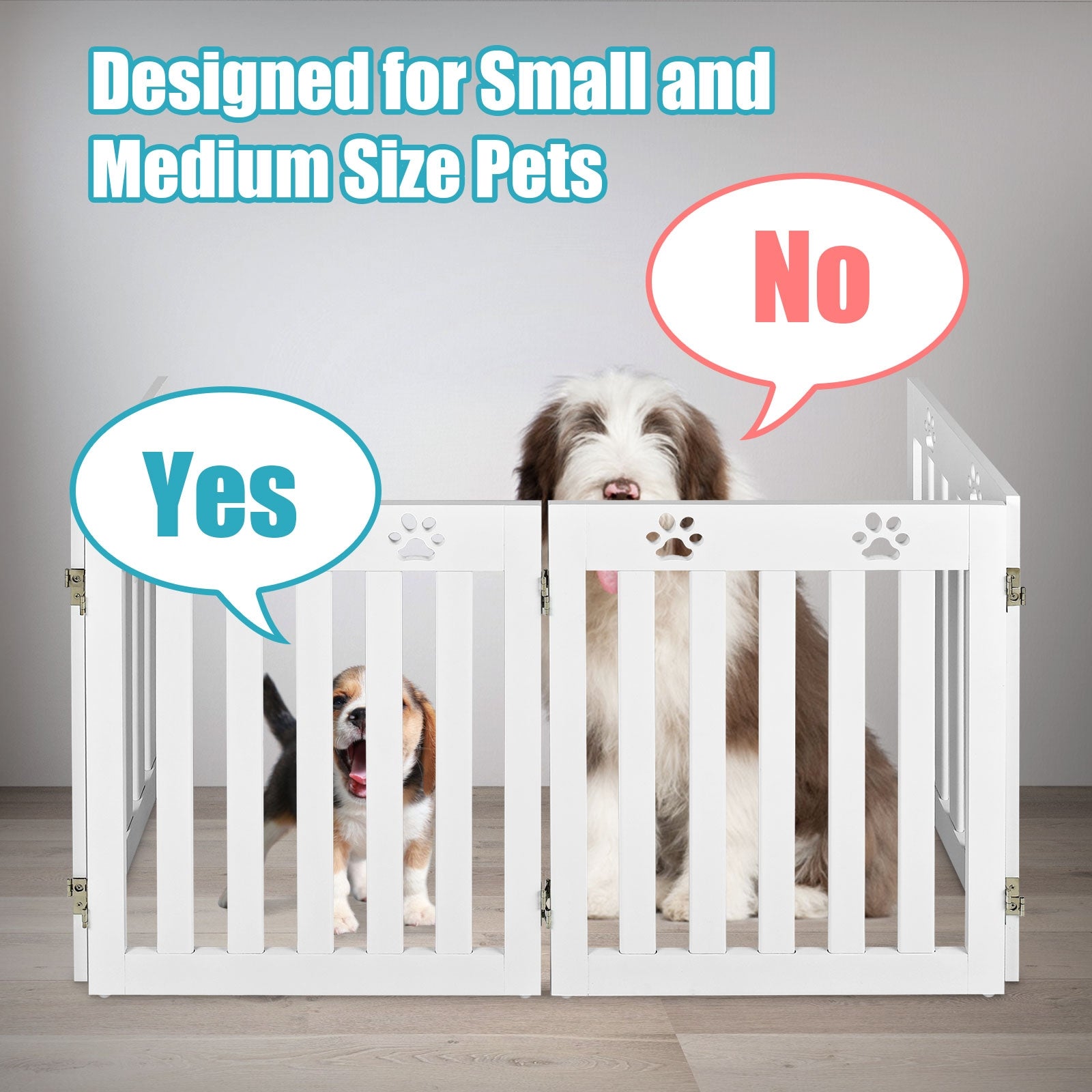 24 Inch Folding Wooden Freestanding Pet Gate Dog Gate with 360¬∞ Hinge