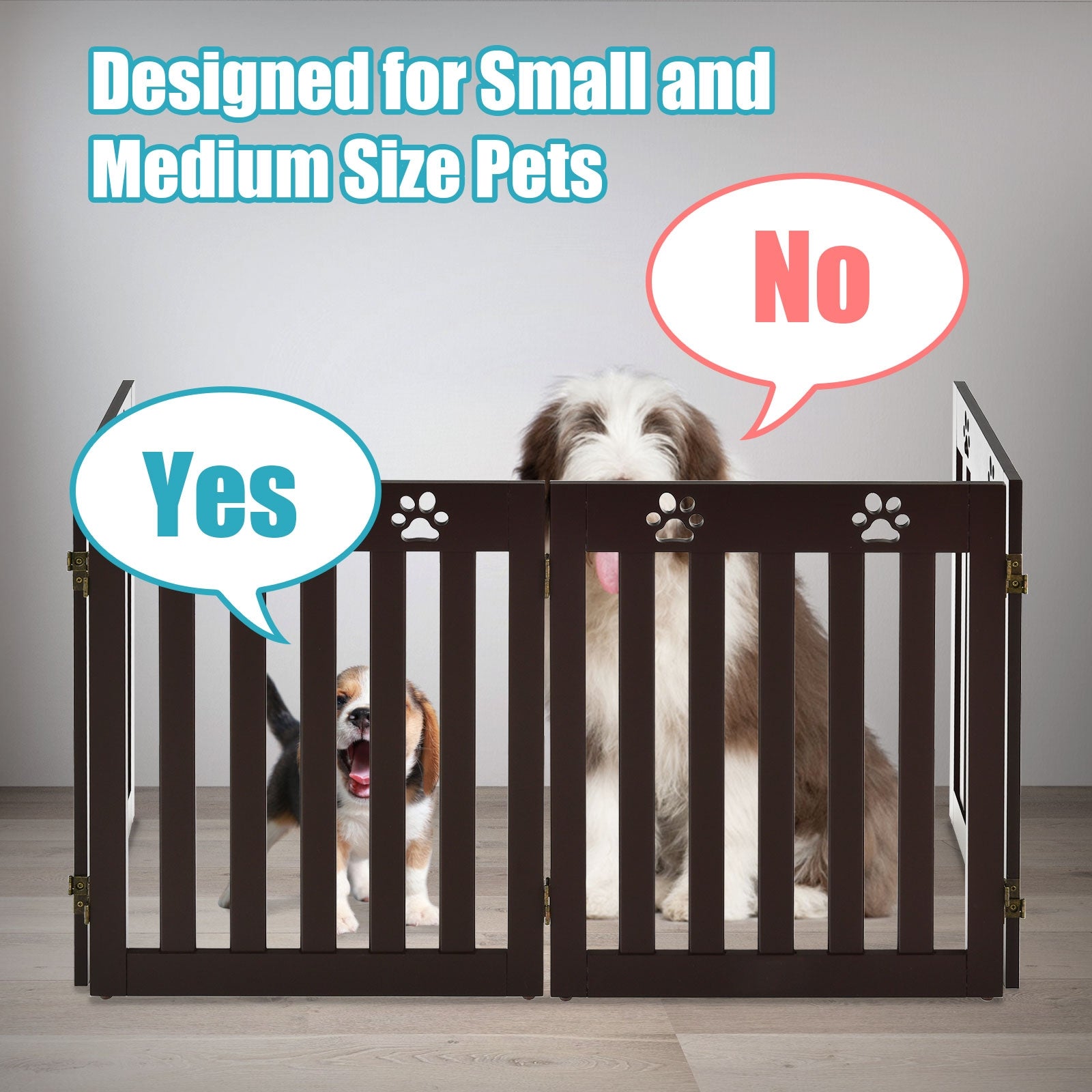 24 Inch Folding Wooden Freestanding Pet Gate Dog Gate with 360¬∞ Hinge