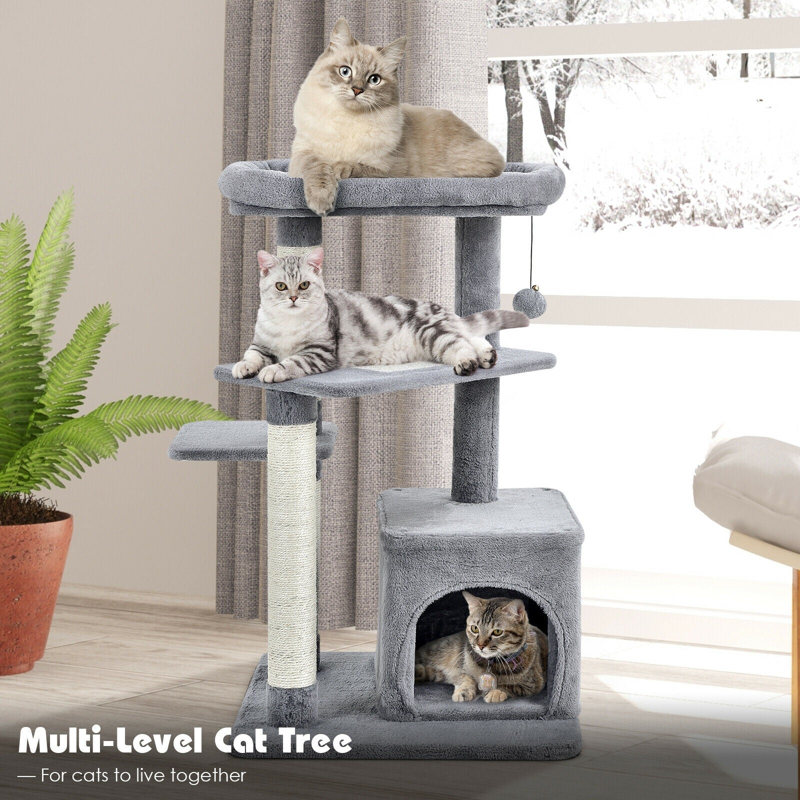 Cat Tree with Perch and Hanging Ball for Indoor Activity Play and Rest