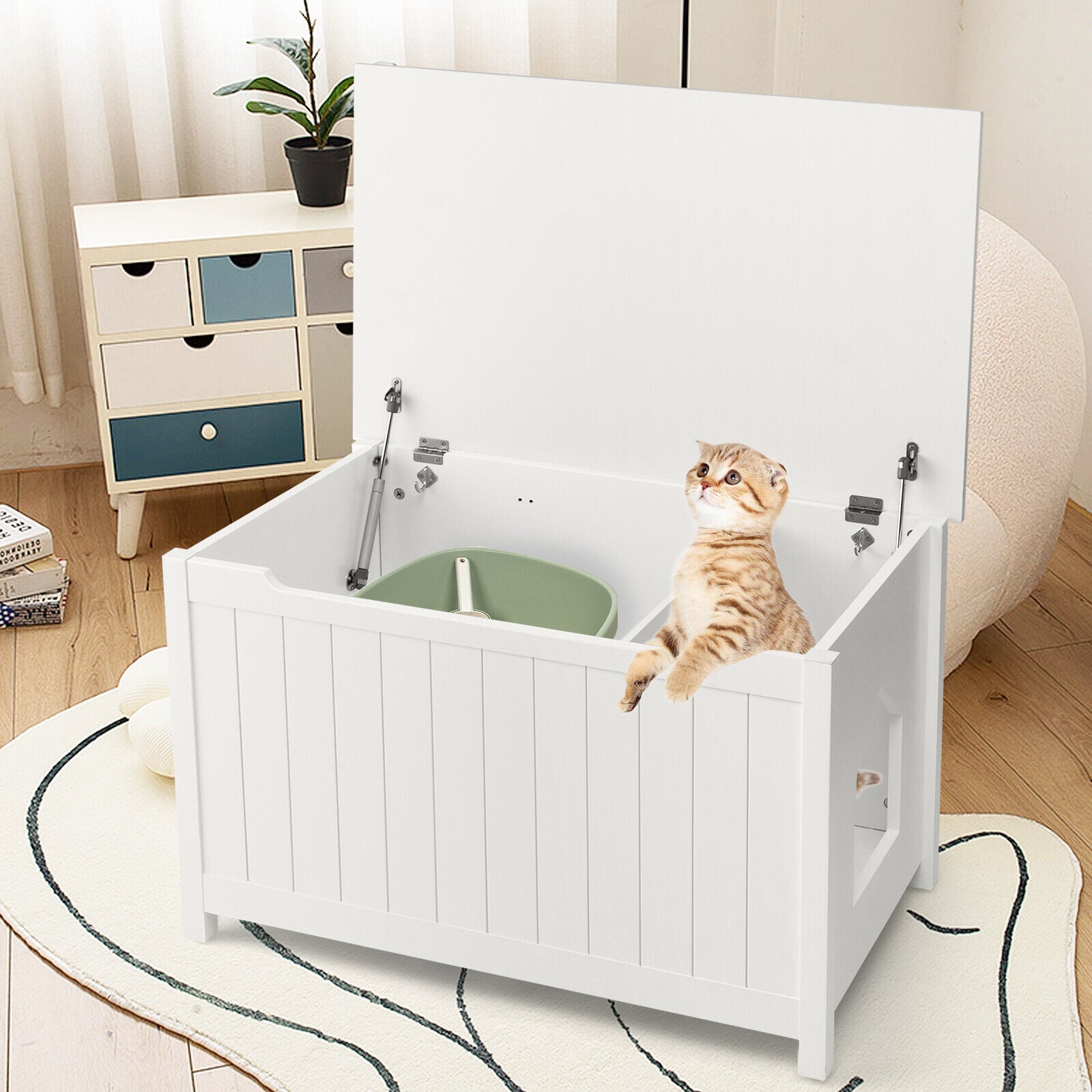 Wooden Cat Litter Box Enclosure with Top Opening Side Table Furniture