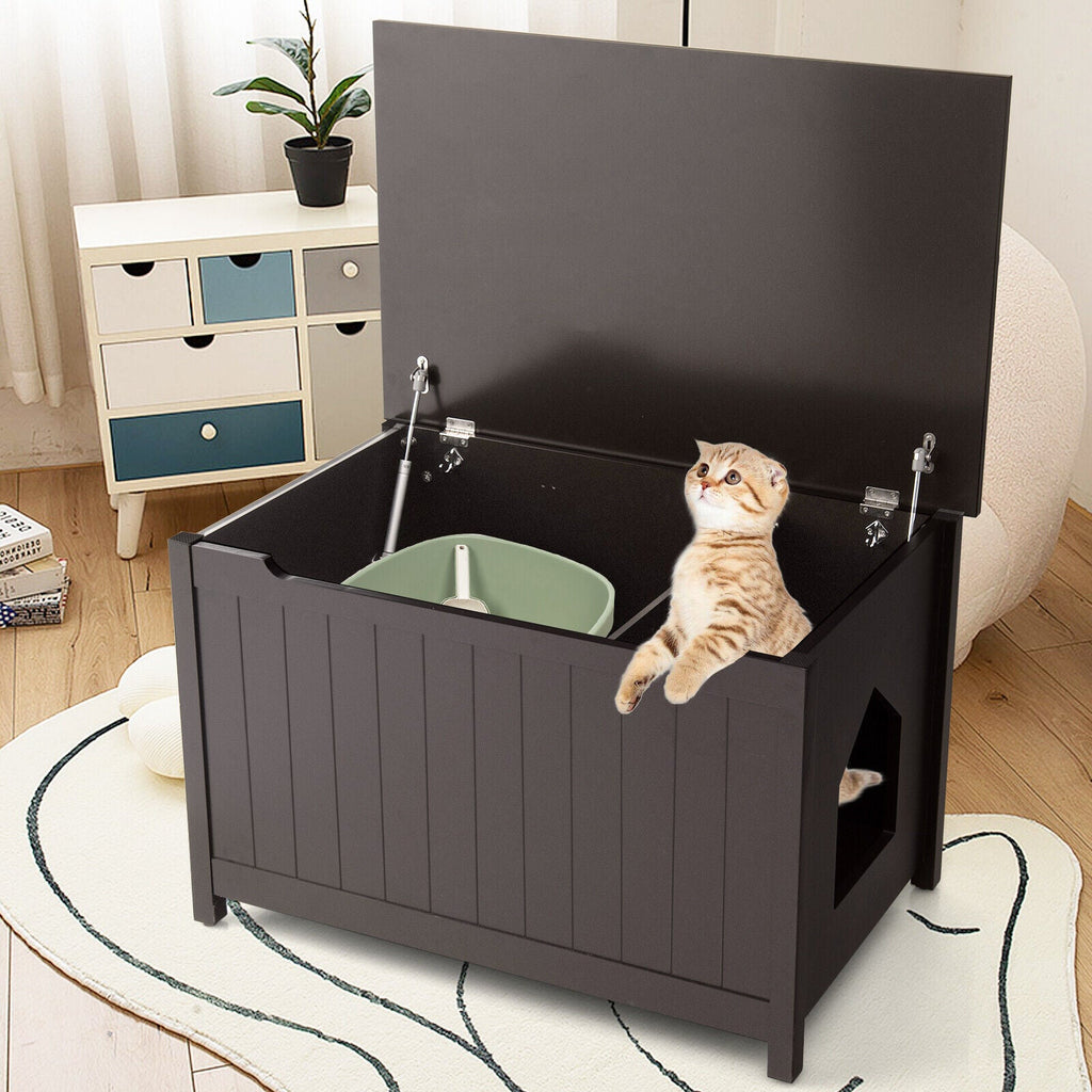 Wooden Cat Litter Box Enclosure with Top Opening Side Table Furniture