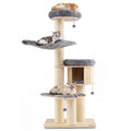 4-Layer 68.5-Inch Wooden Cat Tree Condo Activity Tower with Sisal Posts-Natural Gray