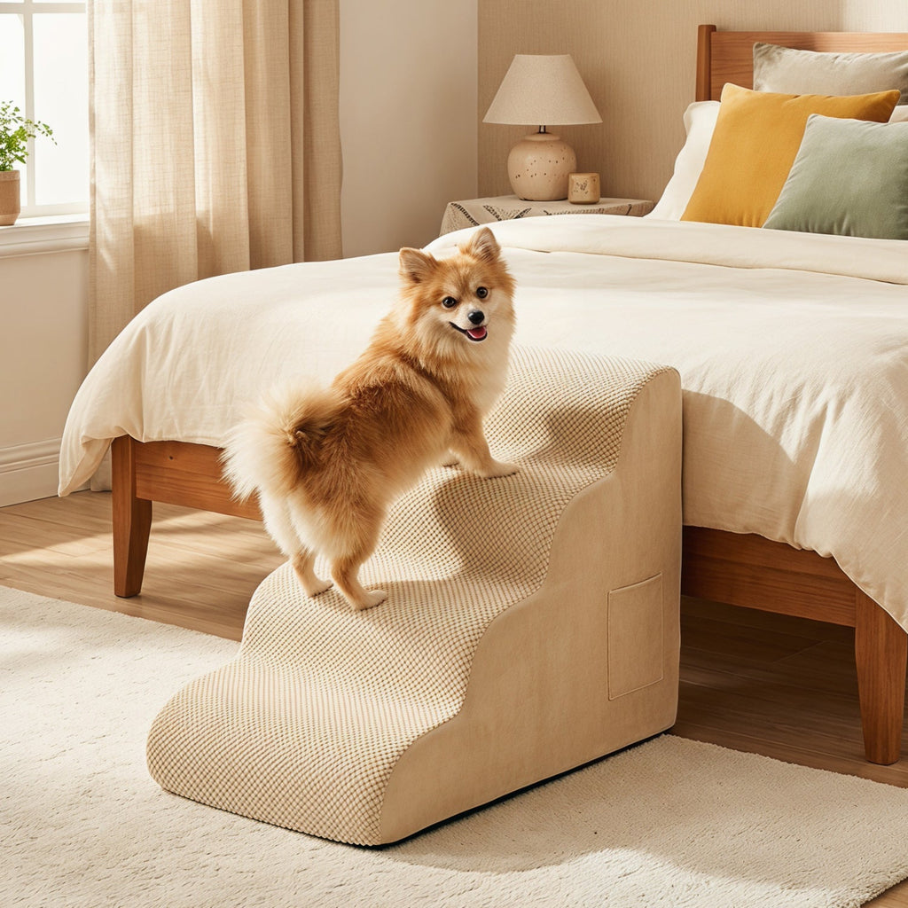 4-Tier Foam Dog Steps with Non-Slip Surface & Washable Cover