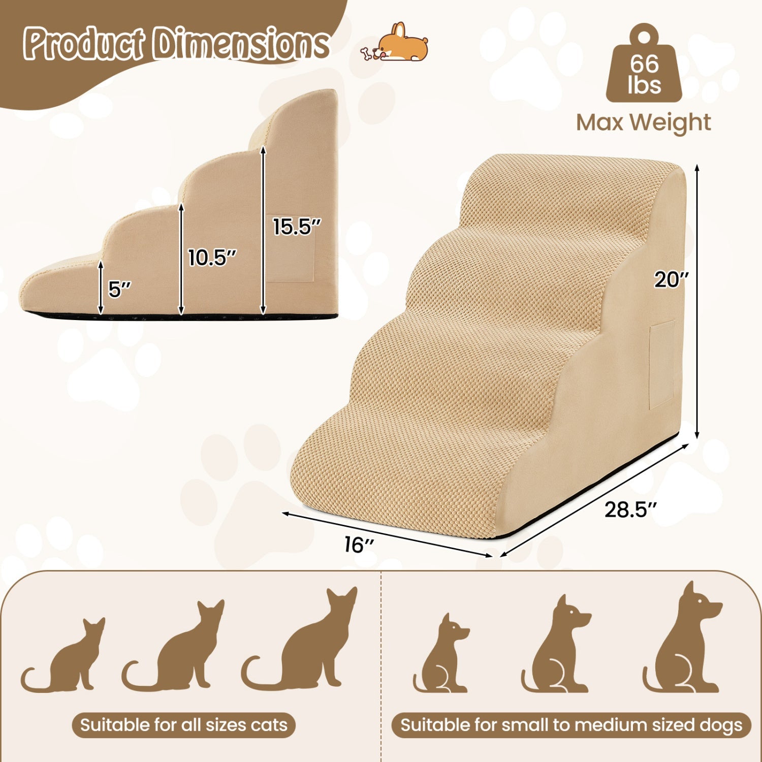 4-Tier Foam Dog Steps with Non-Slip Surface & Washable Cover