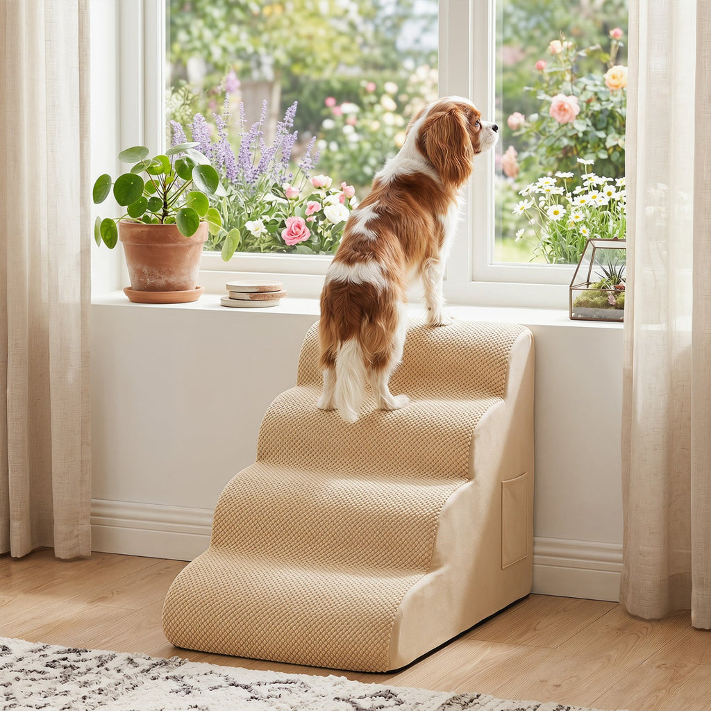 4-Tier Foam Dog Steps with Non-Slip Surface & Washable Cover