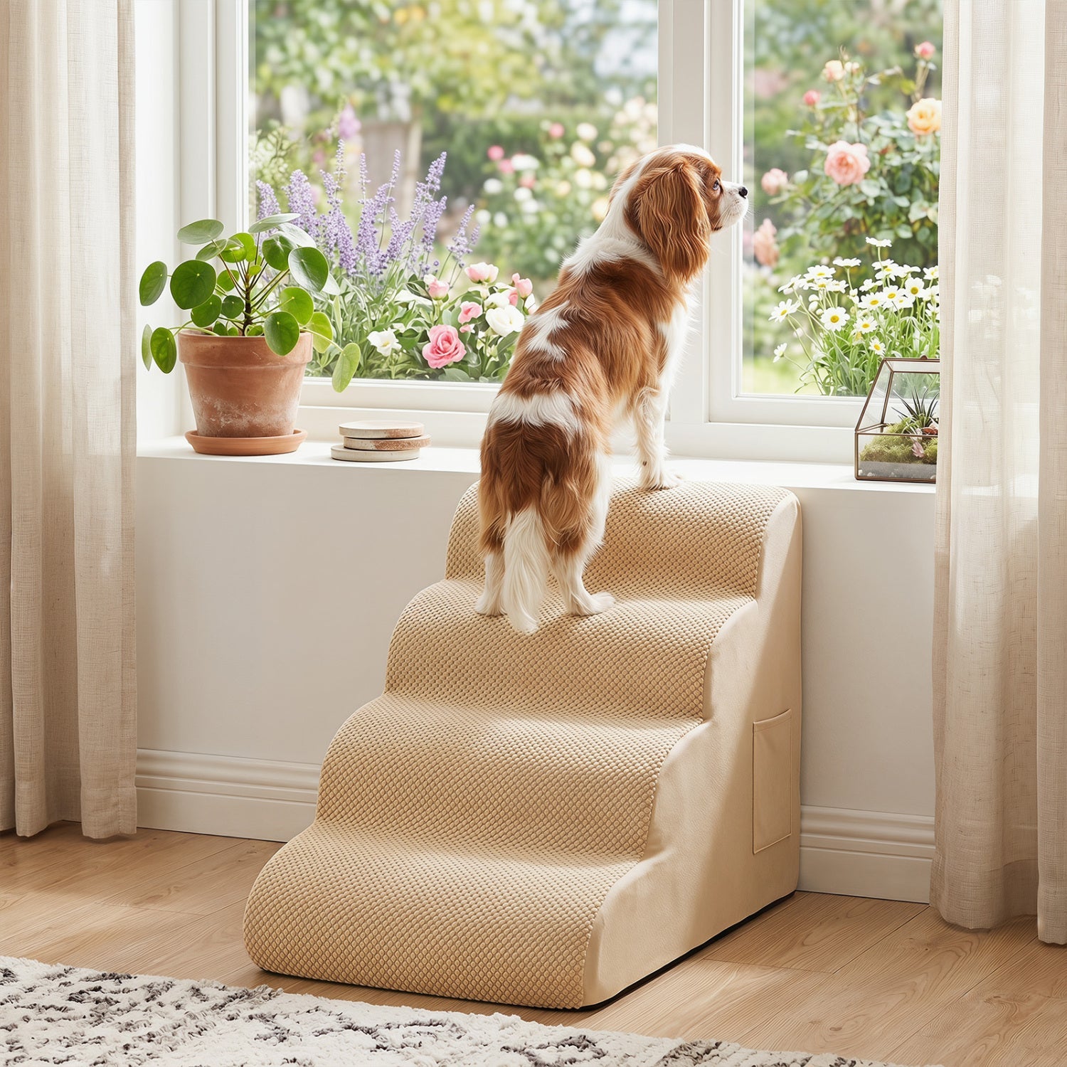 4-Tier Foam Dog Steps with Non-Slip Surface & Washable Cover