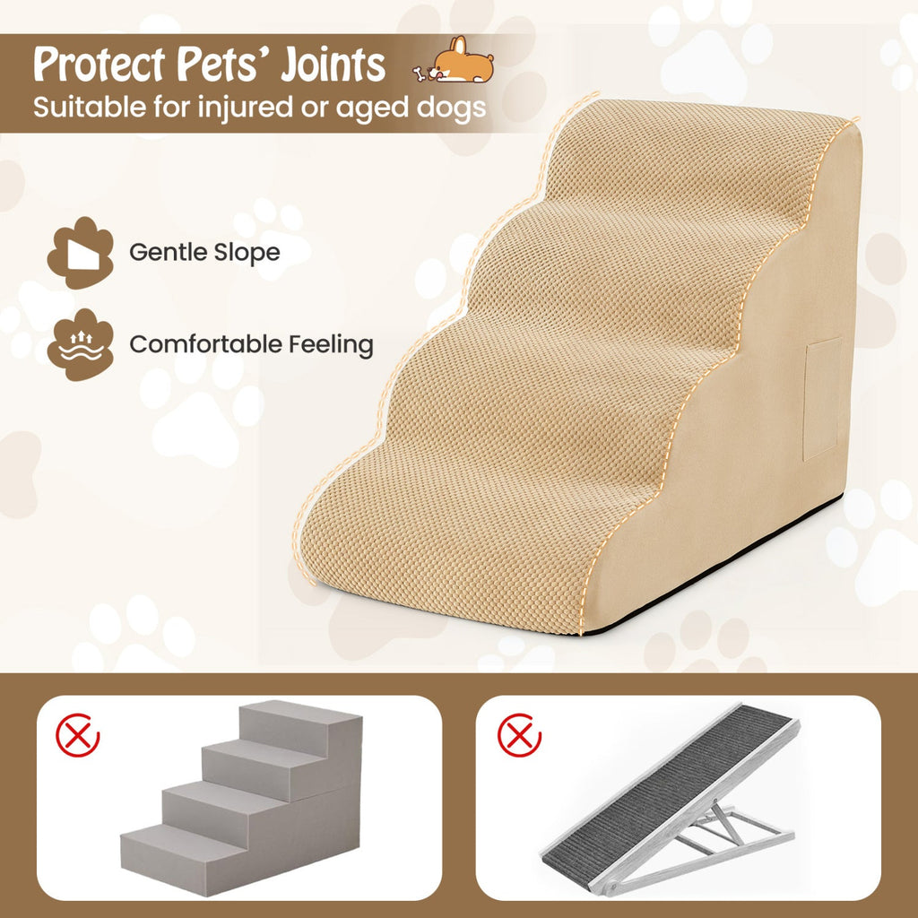 4-Tier Foam Dog Steps with Non-Slip Surface & Washable Cover
