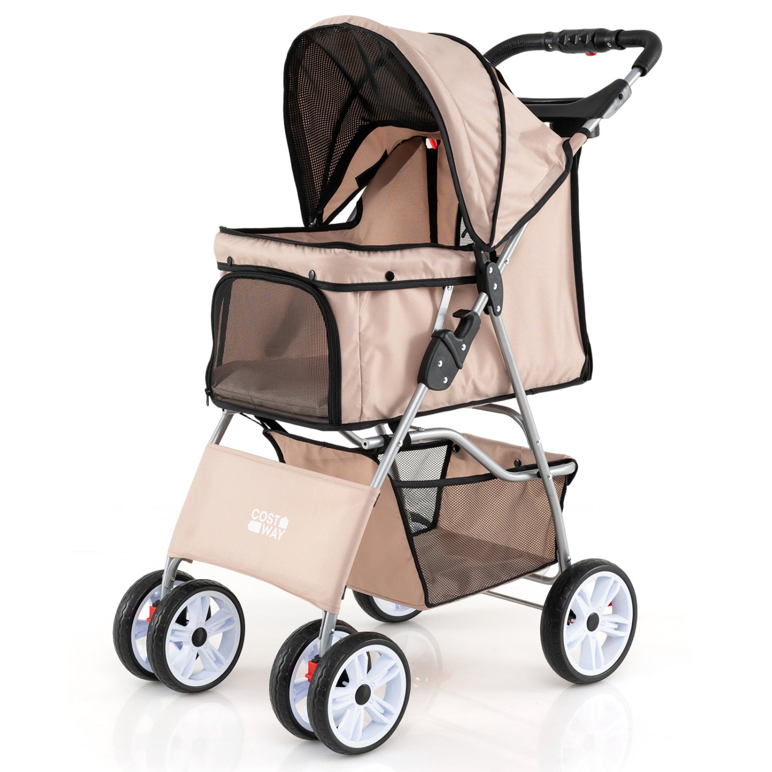 4 Wheel Pet Stroller for Small Dogs Cats up to 33 LBS Beige