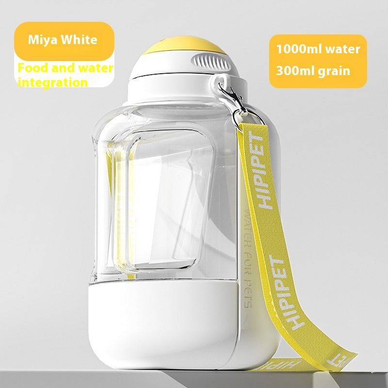 2 In 1 Dog Large Capacity Pets Out Drinking Pot Cat Water Dispenser Portable Water Cup Water And Food Integrated Bowl Pet Products White 1000ml 300g