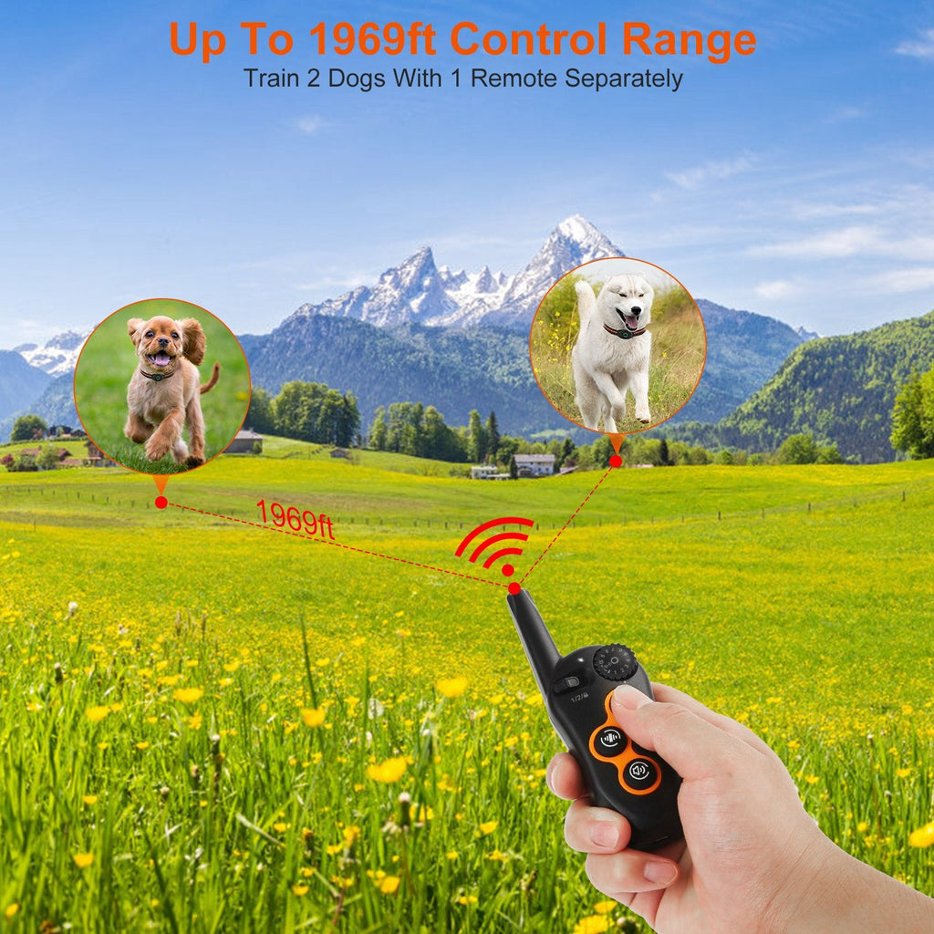 3280FT Dog Training Collar IP67 Waterproof Pet Beep Vibration Electric Shock Collar 3 Channels Rechargeable Transmitter Receiver Trainer with Flashlig