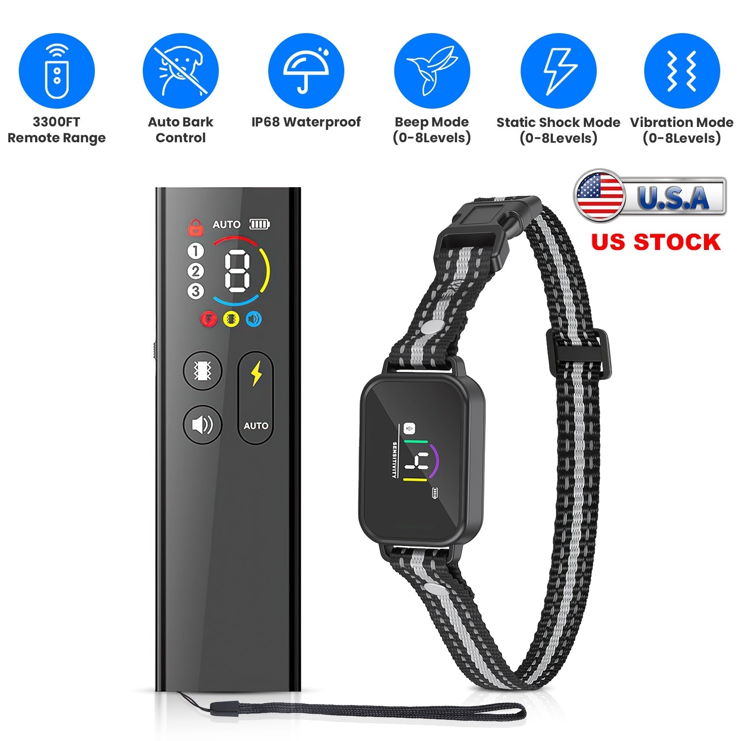 Dog Training Collar with Remote and Bark Control for Small Dogs