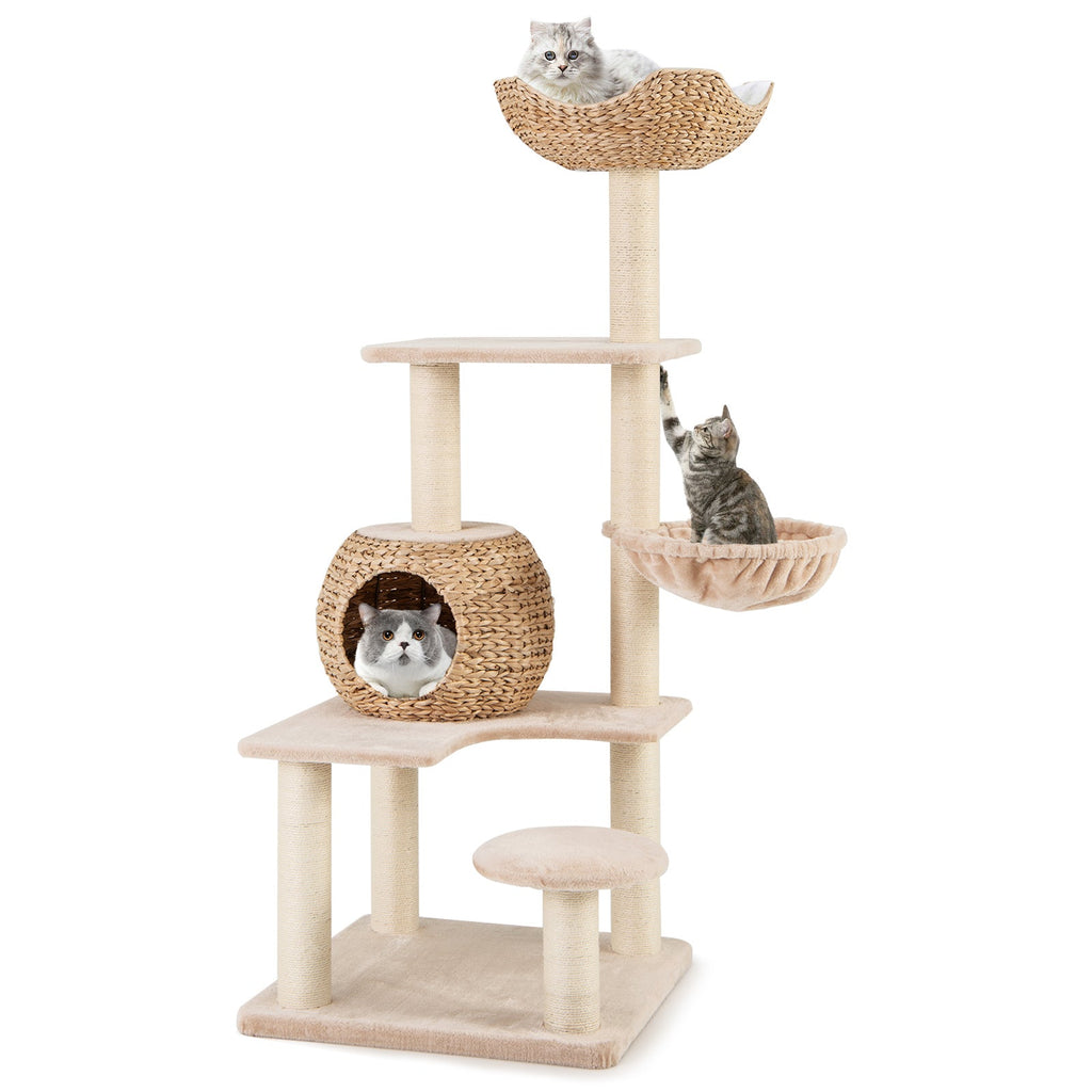 5-Layer Climbing Cat Tree with Sisal Scratching Posts and Washable Cushions-Beige Default Title
