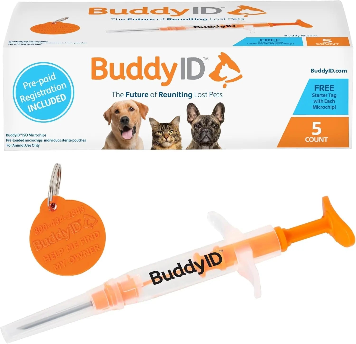 5 Pack ISO Pet Microchip + Lifetime Registration Universal Dog Cat ID Kit 5