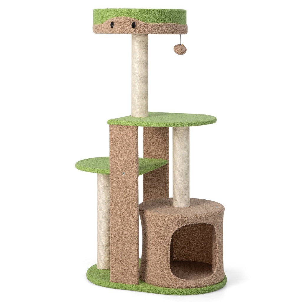 5-Tier Modern Cat Tree Tower for Indoor Cats with Sisal Scratching Posts-Green Default Title