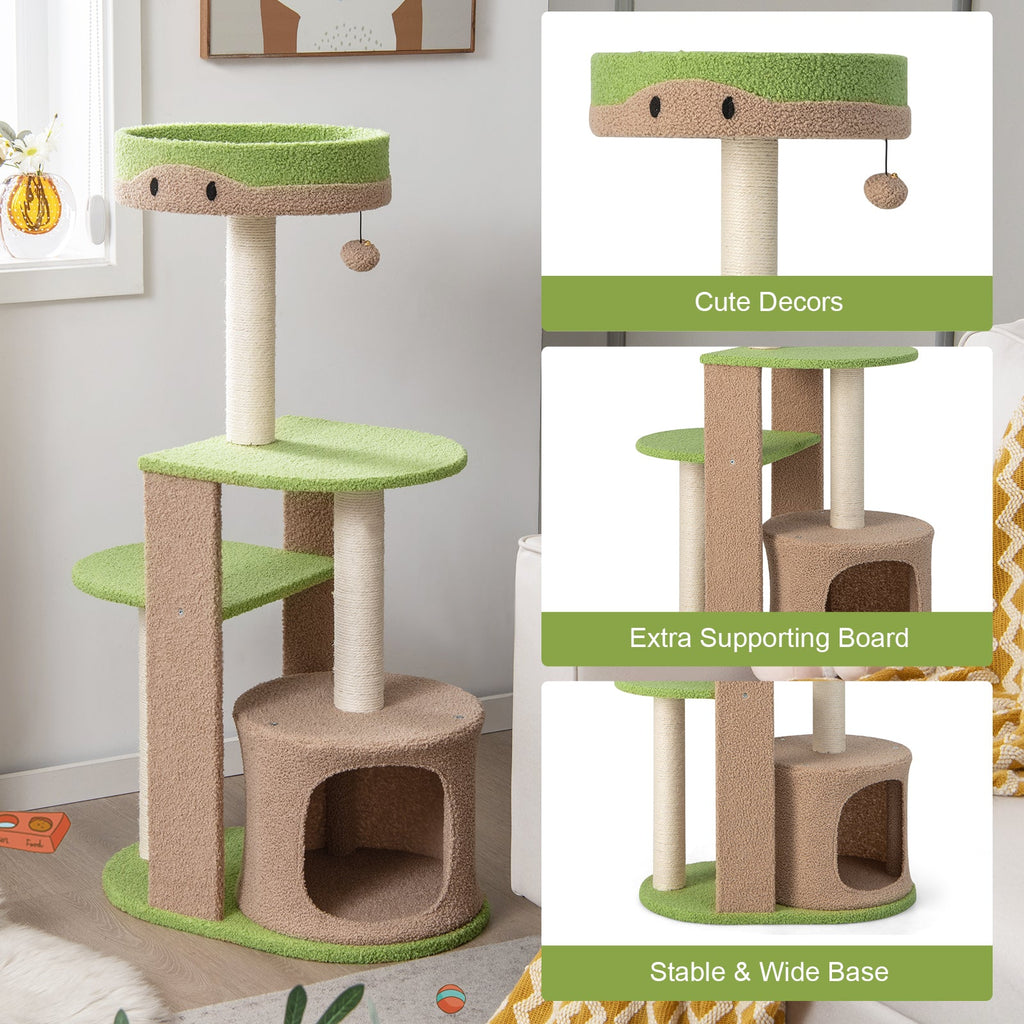 5-Tier Modern Cat Tree Tower for Indoor Cats with Sisal Scratching Posts-Green