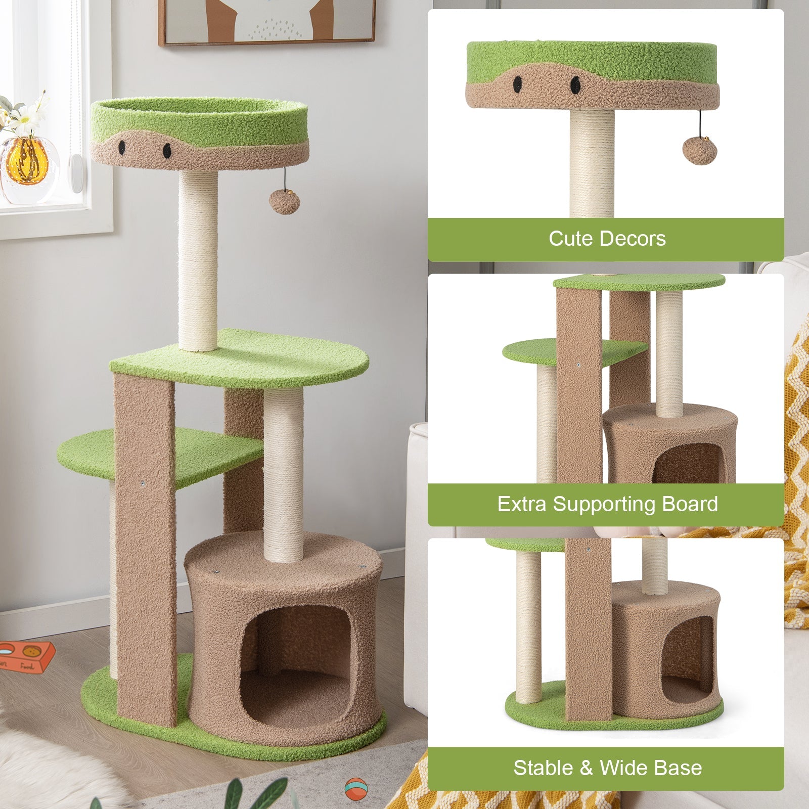 5-Tier Modern Cat Tree Tower for Indoor Cats with Sisal Scratching Posts-Green