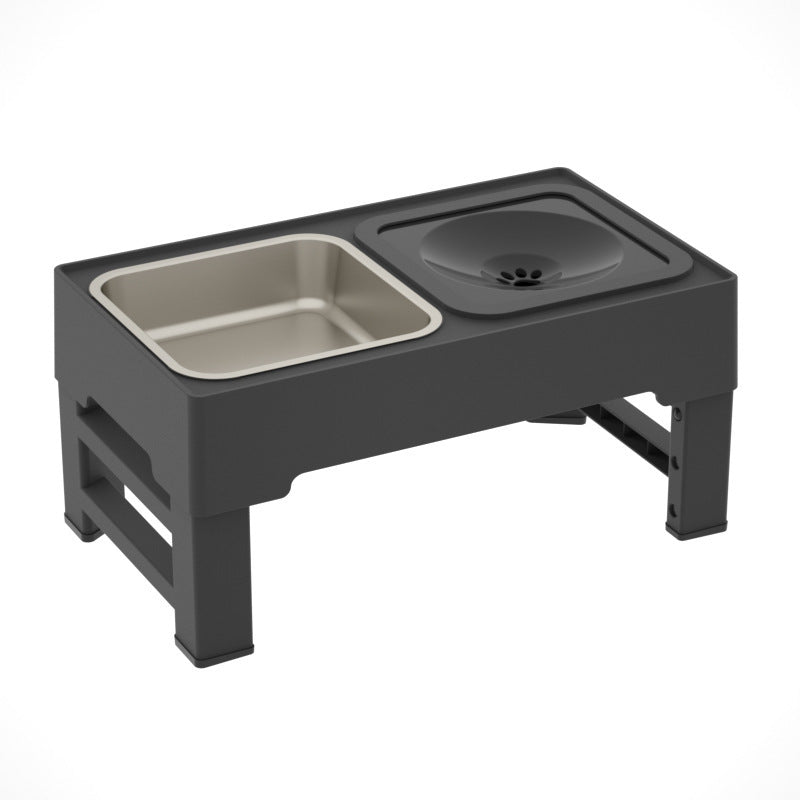 Dog Double Bowls Stainless Stand Adjustable Height Pets Feeding Dish Bowl Big Dog Elevated Food Water Feeders For Dogs Pet Products Stainless steel black 1PC