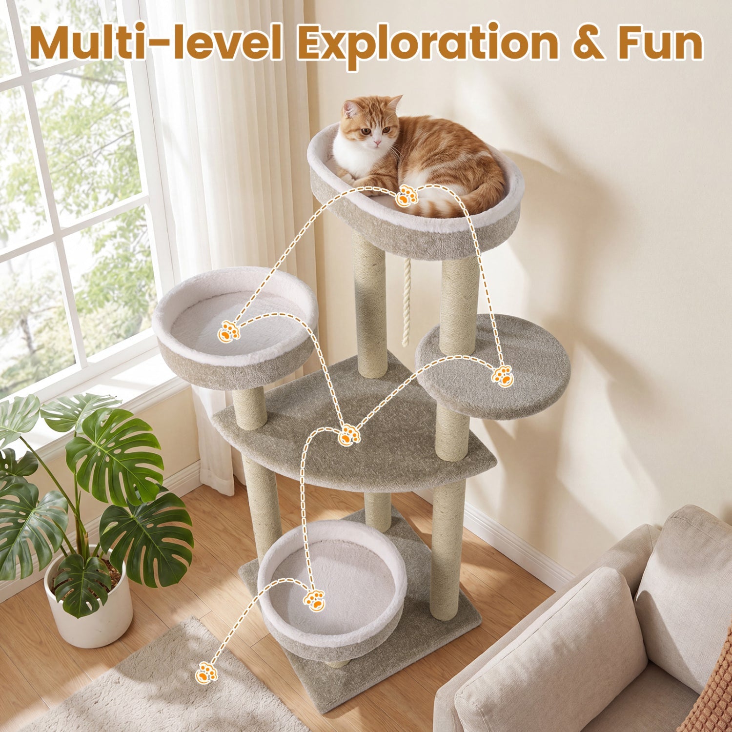 51"Carpeted Cat Tree with Comfy Plush Perches for Indoor Cats