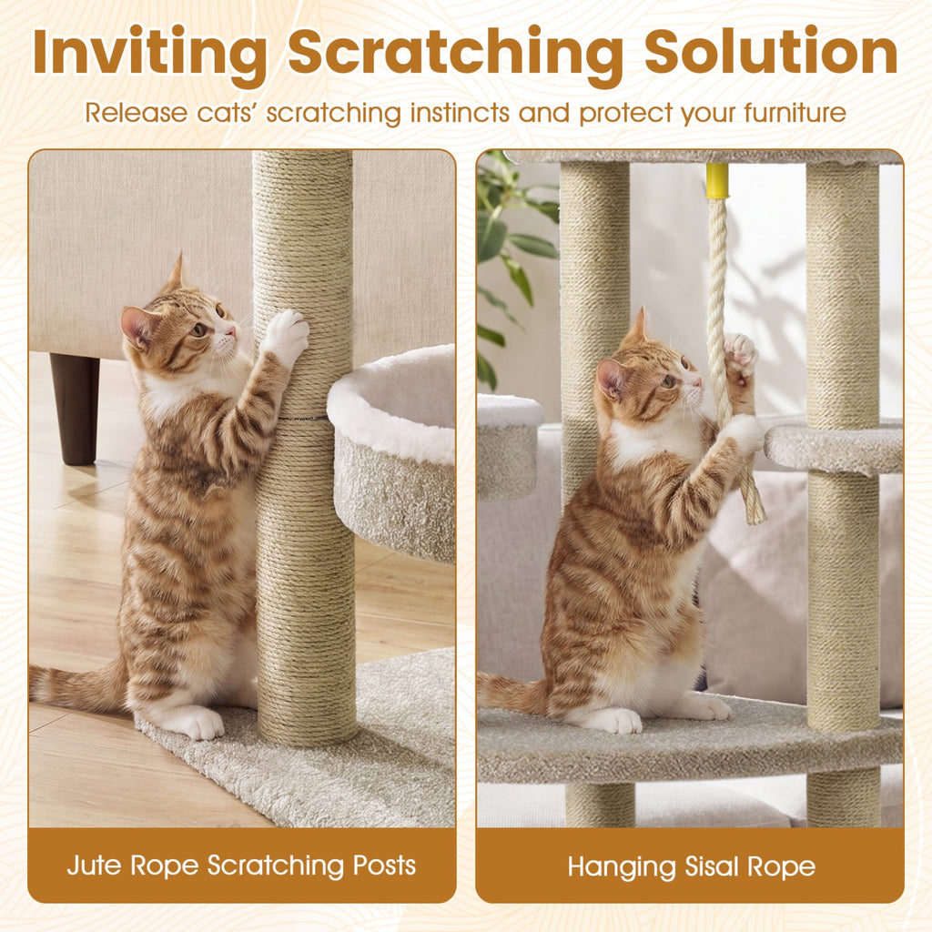 51"Carpeted Cat Tree with Comfy Plush Perches for Indoor Cats